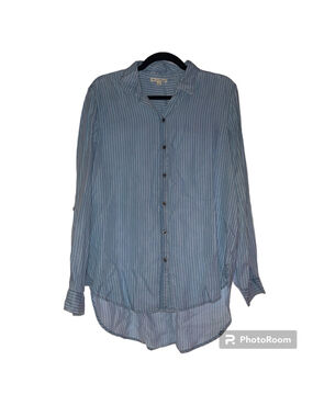 Jane & Delancey Blue & White Pinstripe Button-Up Shirt - Women’s Medium - EUC
